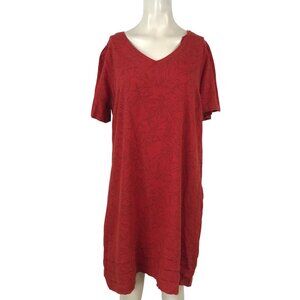 ORIGINAL NICOLE MILLER- WOMENS LARGE - RED SHORT SLEEVE V NECK LINEN BLEND DRESS